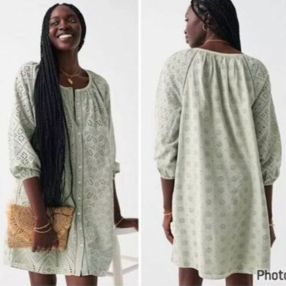 Faherty Size Large  Valencia Eyelet Dress $198 Cotton Green - Picture 1 of 9